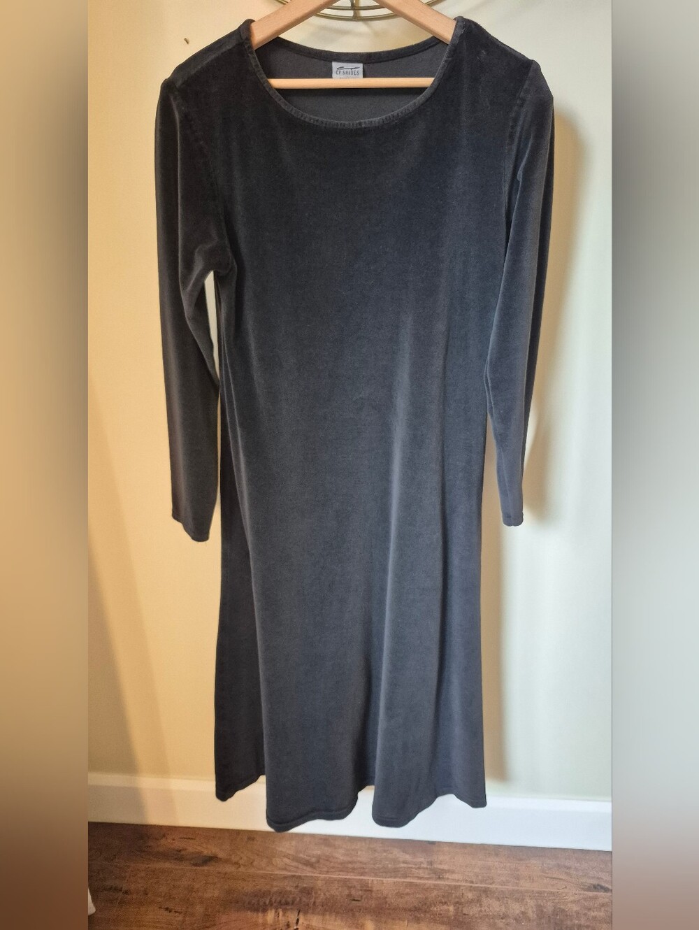 CP Shades Sausalito Black Cotton Velour Long Sleeve Midi Dress Size Small Indie
